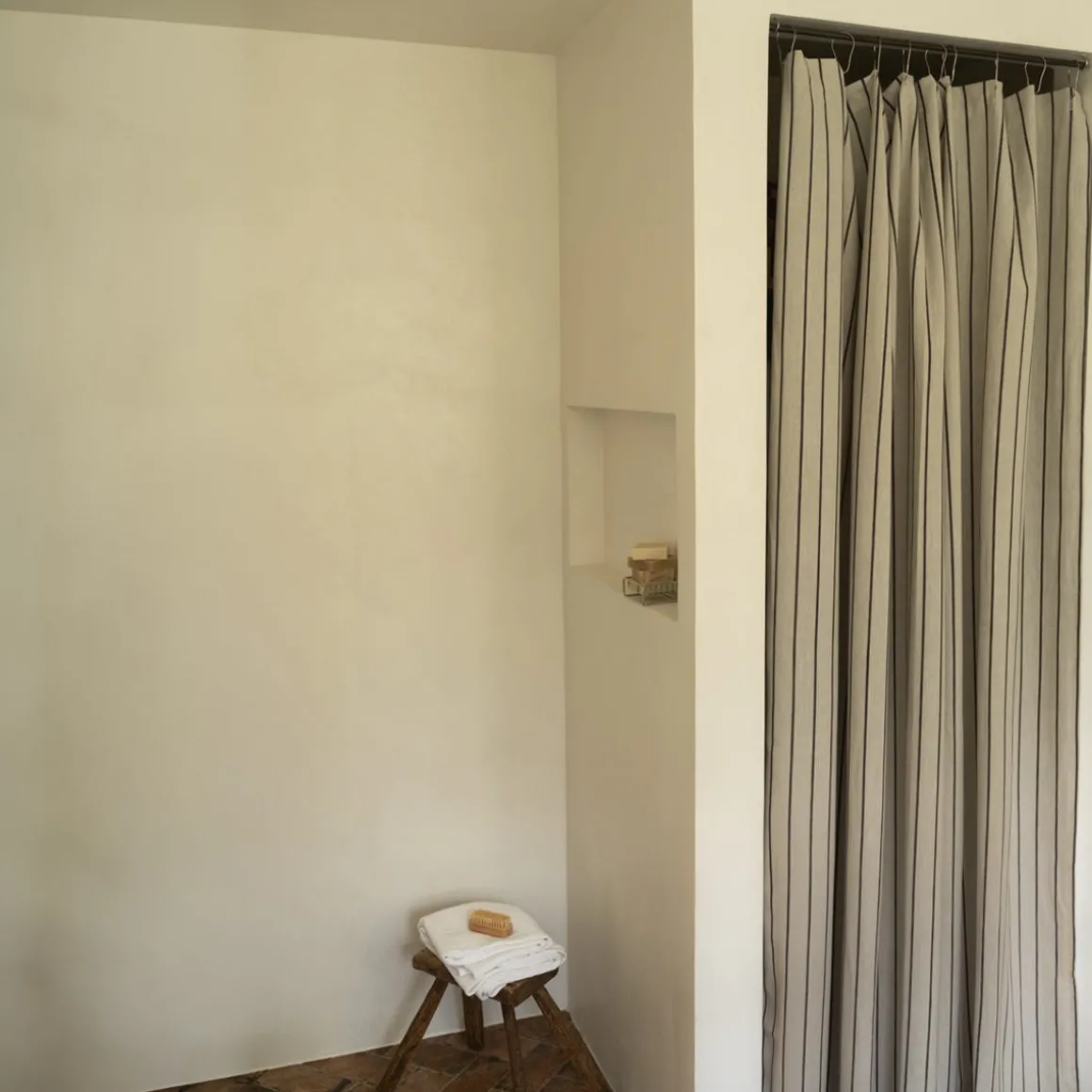 Duschdraperi Stripe 180x200cm Bomull Beige/Svart